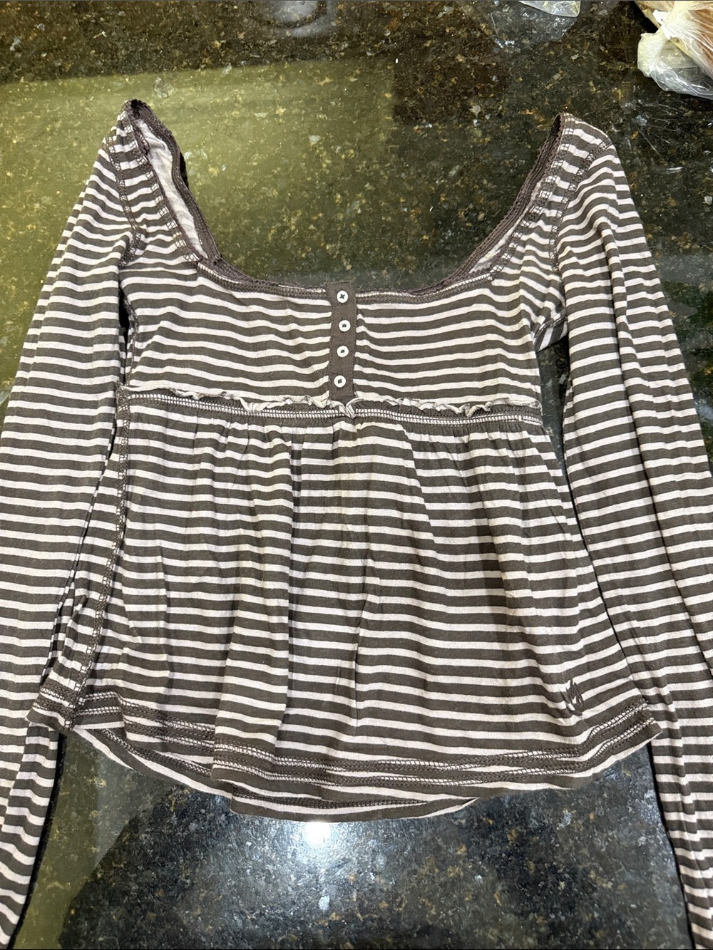 Urban Outfitters BDG Striped Scoop-Neck Long Sleeve Top - brown and mauve